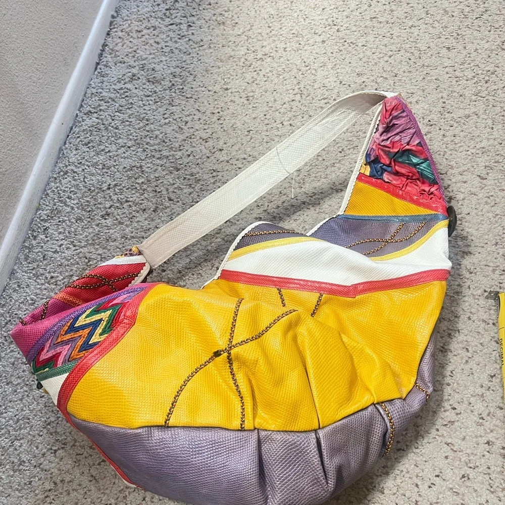 Colorful Patchwork Extra Large‎ Shoulder Sling Leather Bag Artistry boho unisex